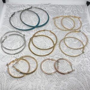 Bundle lot 7 trendy hoop earrings variety